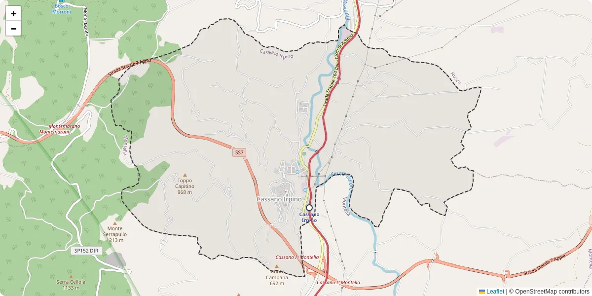 Mappa dettagliata del trasporto pubblico a Cassano Irpino con linee autobus, tram e collegamenti