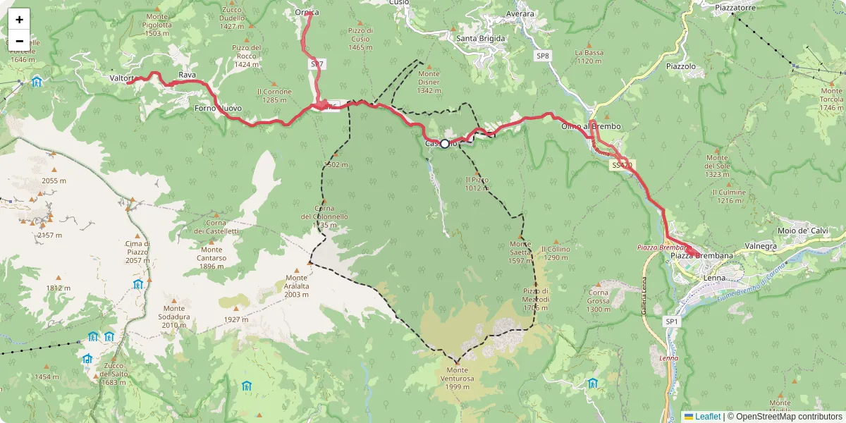 Mappa dettagliata del trasporto pubblico a Cassiglio con linee autobus, tram e collegamenti