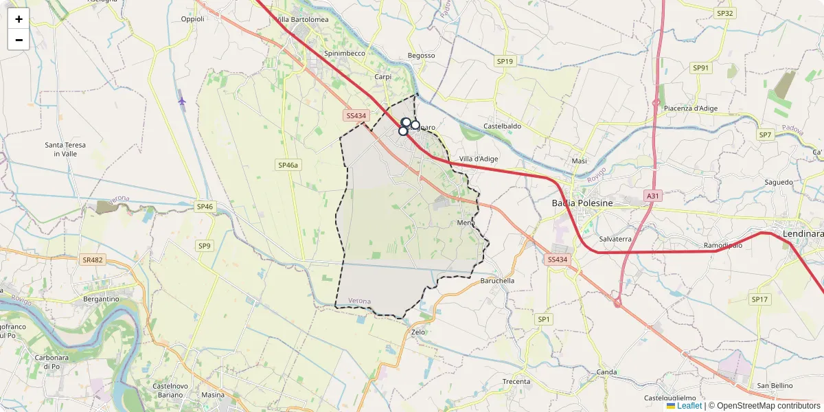 Mappa dettagliata del trasporto pubblico a Castagnaro con linee autobus, tram e collegamenti