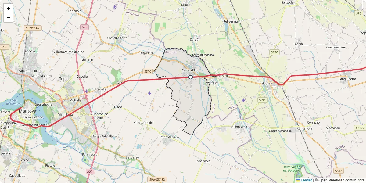 Mappa dettagliata del trasporto pubblico a Castel d'Ario con linee autobus, tram e collegamenti