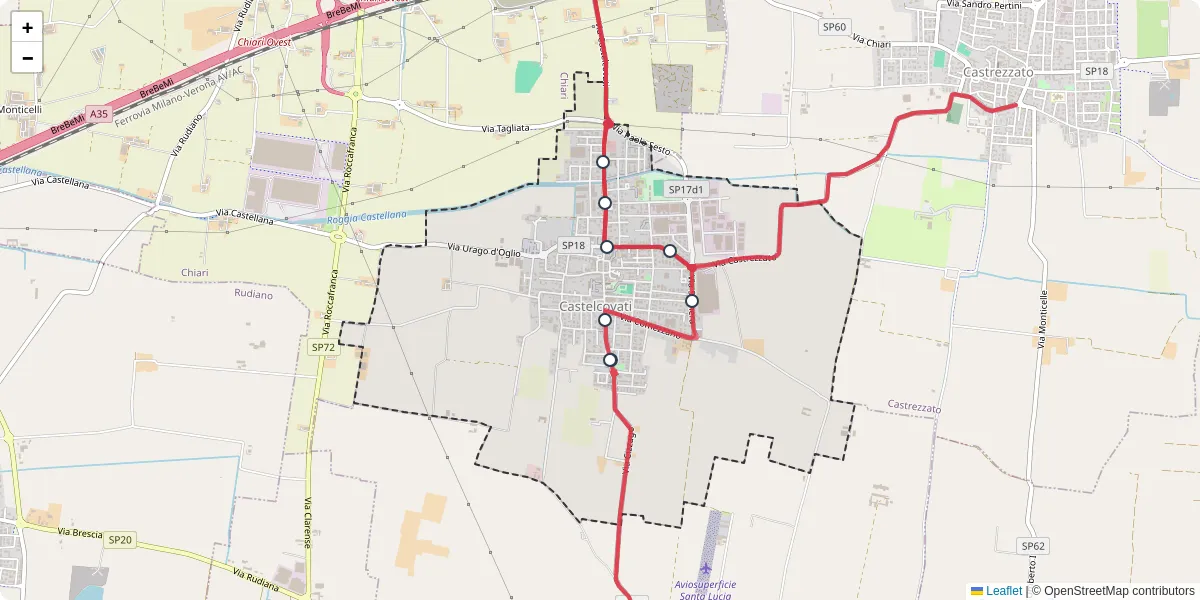 Mappa dettagliata del trasporto pubblico a Castelcovati con linee autobus, tram e collegamenti