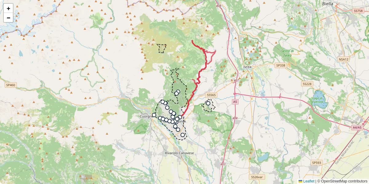 Mappa dettagliata del trasporto pubblico a Castellamonte con linee autobus, tram e collegamenti