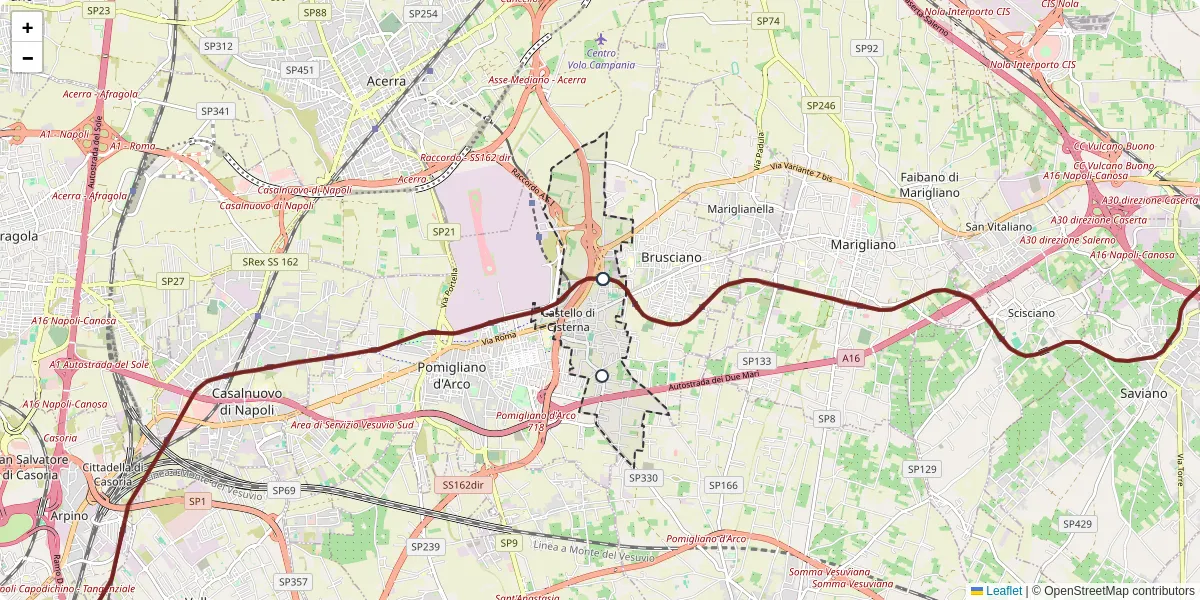 Mappa dettagliata del trasporto pubblico a Castello di Cisterna con linee autobus, tram e collegamenti