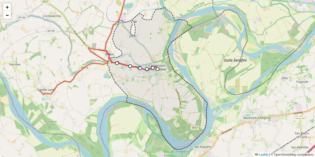 Mappa dettagliata del trasporto pubblico a Castelnuovo Bocca d'Adda con linee autobus, tram e collegamenti