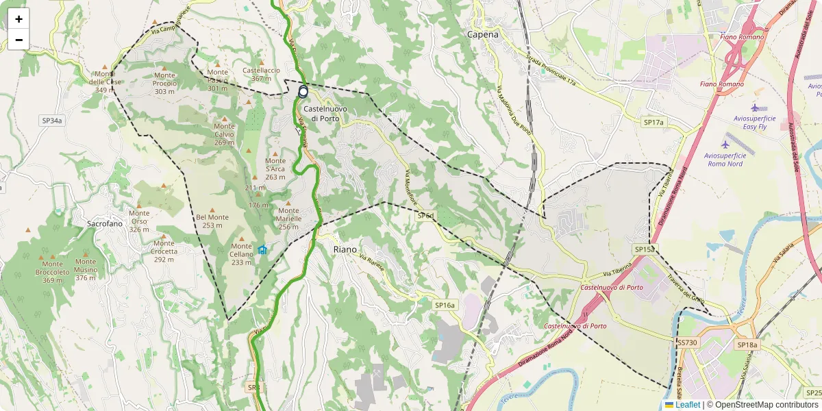 Mappa dettagliata del trasporto pubblico a Castelnuovo di Porto con linee autobus, tram e collegamenti