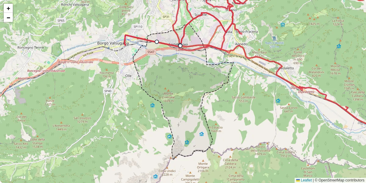 Mappa dettagliata del trasporto pubblico a Castelnuovo con linee autobus, tram e collegamenti