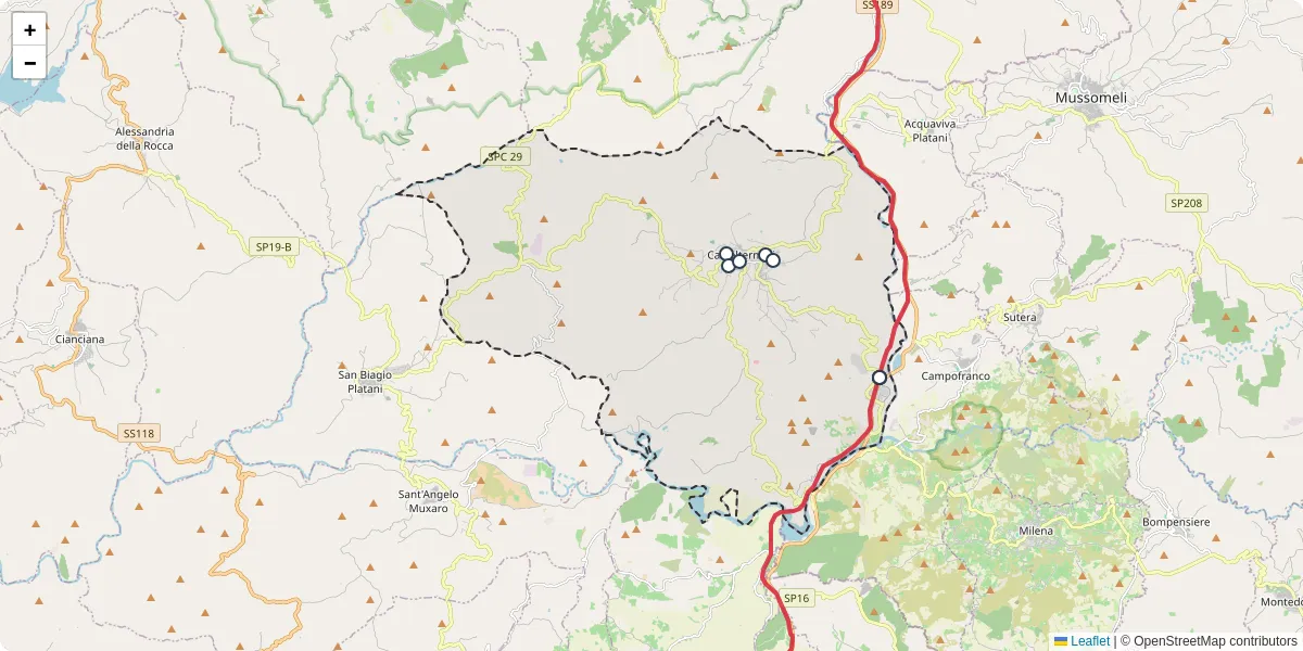Mappa dettagliata del trasporto pubblico a Casteltermini con linee autobus, tram e collegamenti