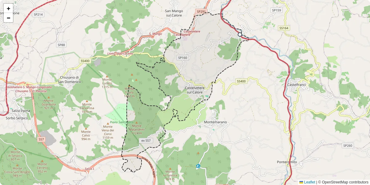 Mappa dettagliata del trasporto pubblico a Castelvetere sul Calore con linee autobus, tram e collegamenti