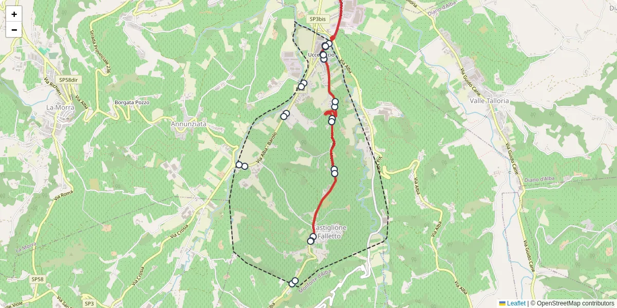 Mappa dettagliata del trasporto pubblico a Castiglione Falletto con linee autobus, tram e collegamenti