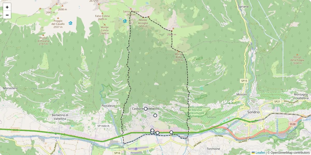 Mappa dettagliata del trasporto pubblico a Castione Andevenno con linee autobus, tram e collegamenti