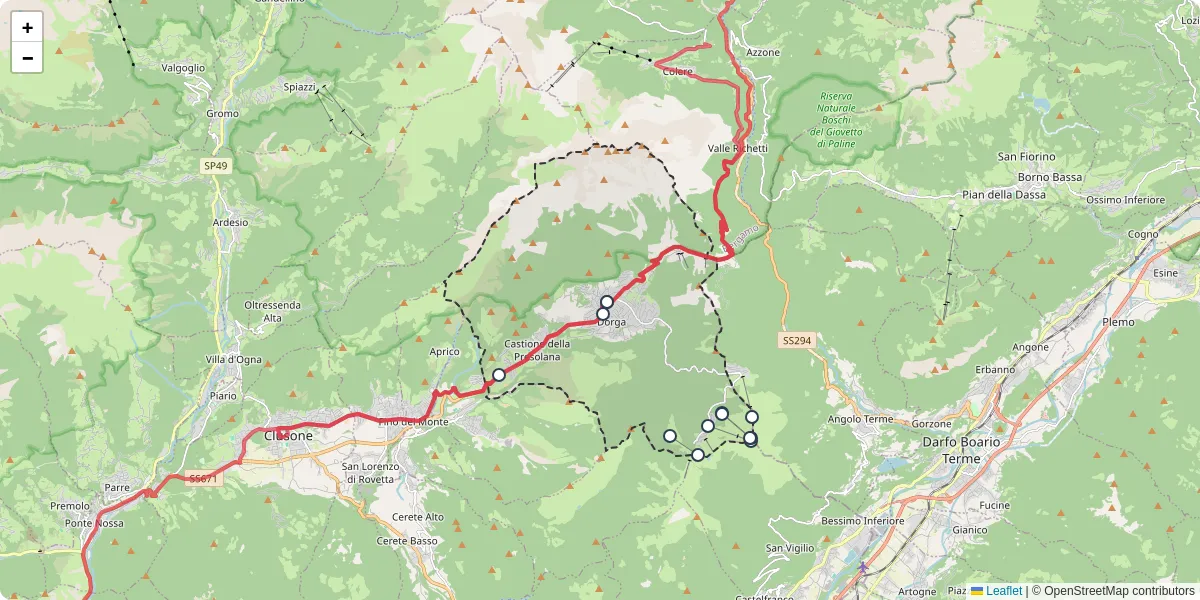 Mappa dettagliata del trasporto pubblico a Castione della Presolana con linee autobus, tram e collegamenti
