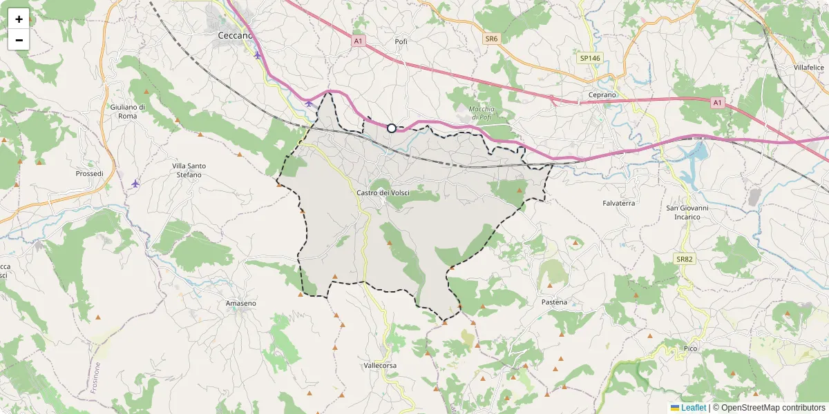 Mappa dettagliata del trasporto pubblico a Castro dei Volsci con linee autobus, tram e collegamenti