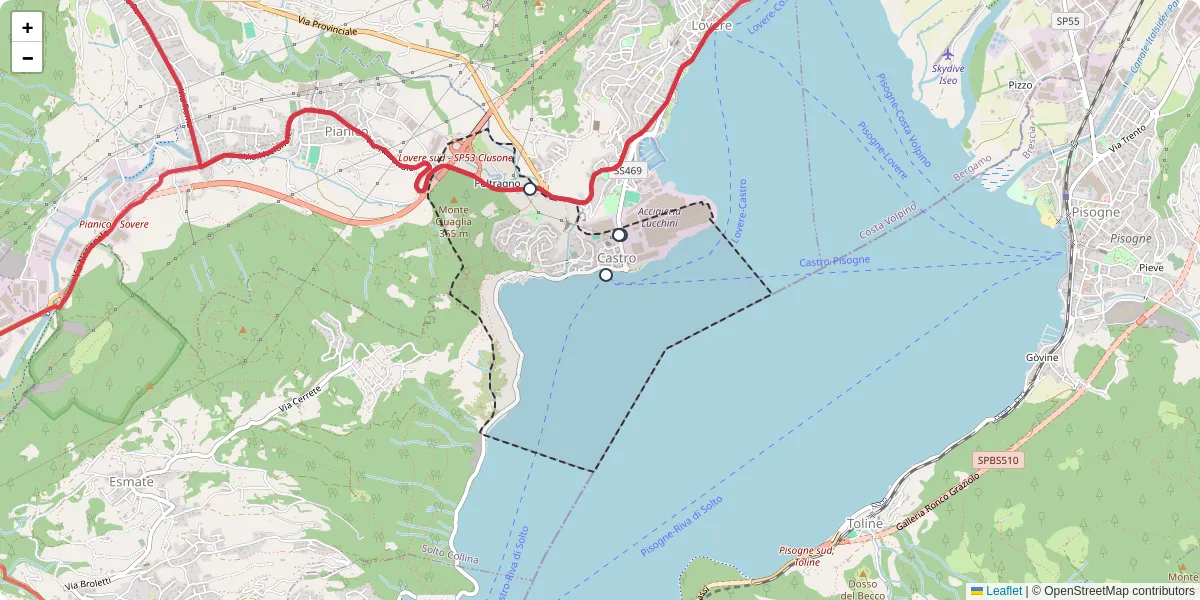 Mappa dettagliata del trasporto pubblico a Castro con linee autobus, tram e collegamenti