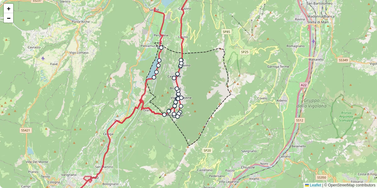 Mappa dettagliata del trasporto pubblico a Cavedine con linee autobus, tram e collegamenti