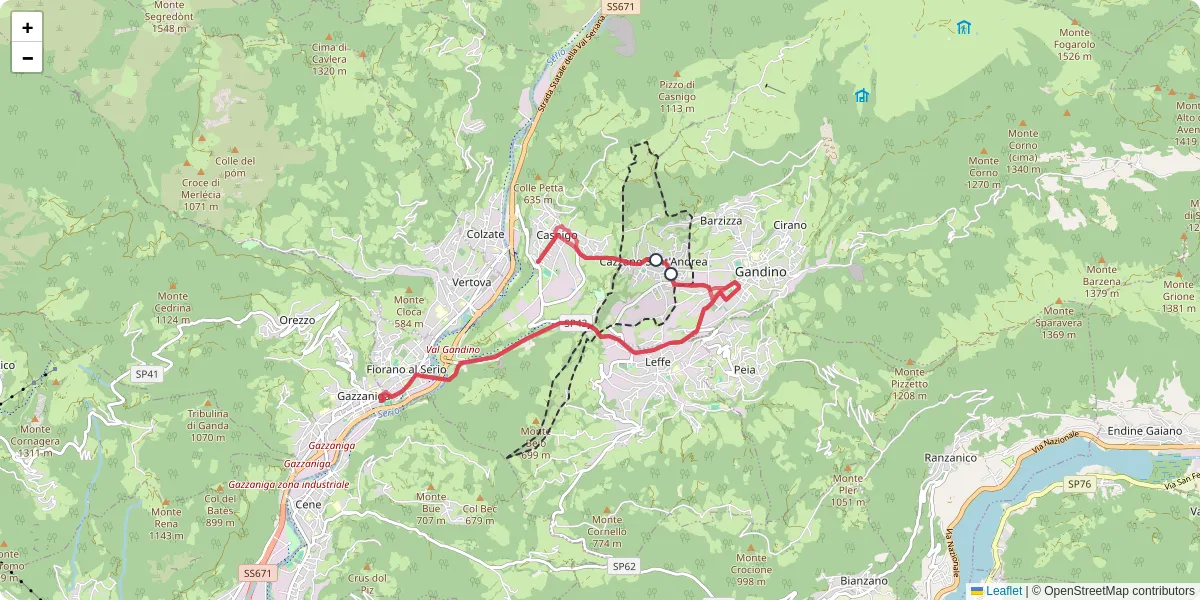 Mappa dettagliata del trasporto pubblico a Cazzano Sant'Andrea con linee autobus, tram e collegamenti