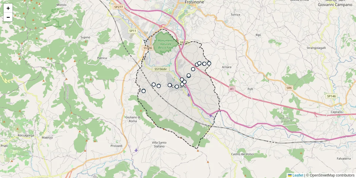 Mappa dettagliata del trasporto pubblico a Ceccano con linee autobus, tram e collegamenti