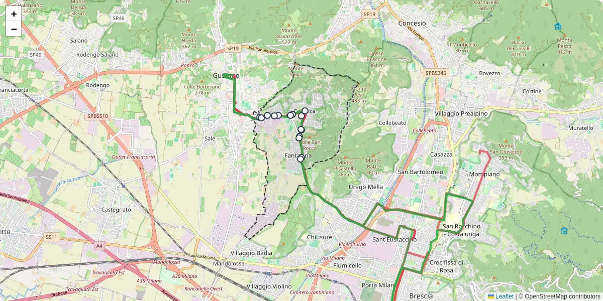 Mappa dettagliata del trasporto pubblico a Cellatica con linee autobus, tram e collegamenti