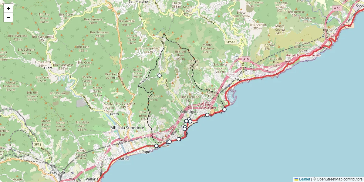 Mappa dettagliata del trasporto pubblico a Celle Ligure con linee autobus, tram e collegamenti