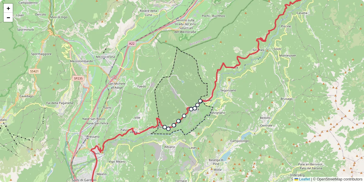 Mappa dettagliata del trasporto pubblico a Cembra Lisignago con linee autobus, tram e collegamenti