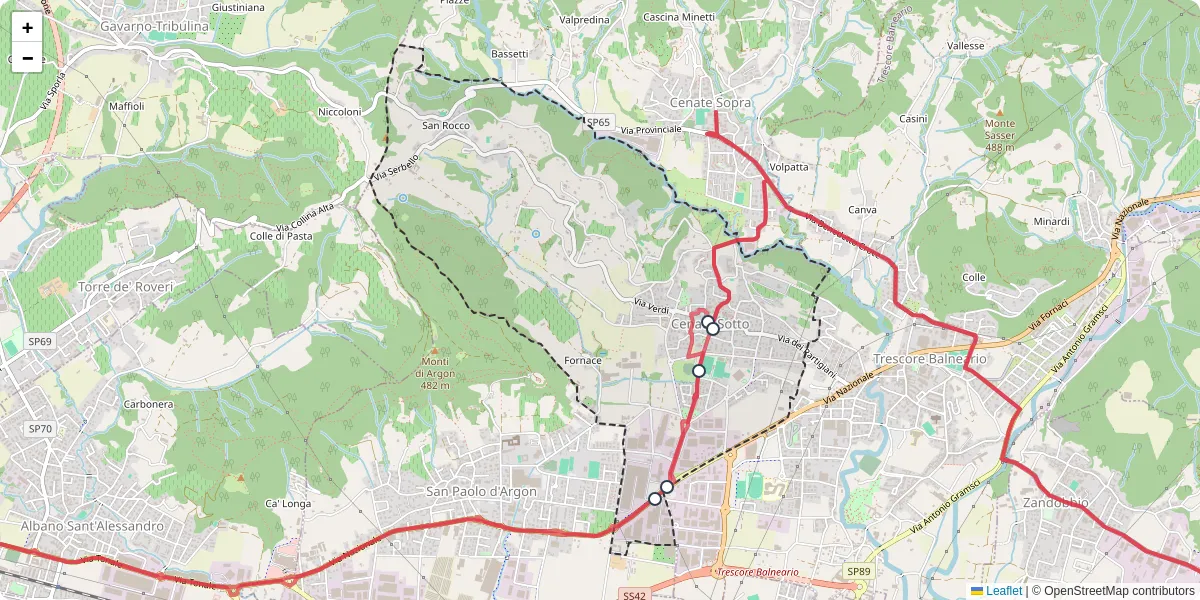 Mappa dettagliata del trasporto pubblico a Cenate Sotto con linee autobus, tram e collegamenti