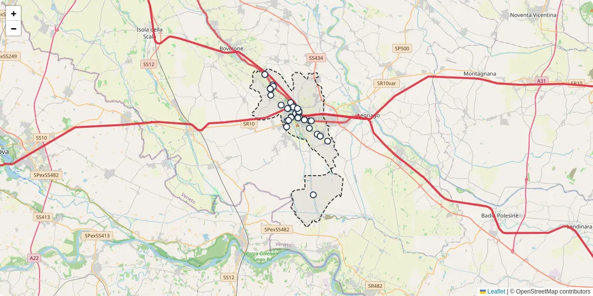 Mappa dettagliata del trasporto pubblico a Cerea con linee autobus, tram e collegamenti