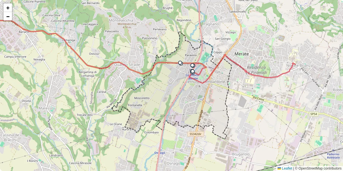 Mappa dettagliata del trasporto pubblico a Cernusco Lombardone con linee autobus, tram e collegamenti