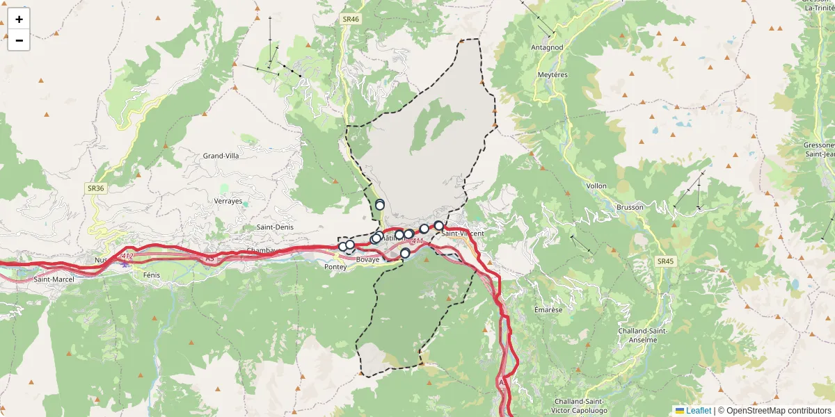 Mappa dettagliata del trasporto pubblico a Châtillon con linee autobus, tram e collegamenti