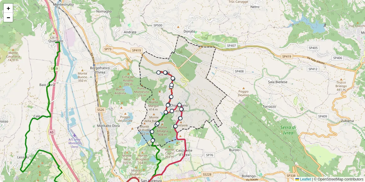 Mappa dettagliata del trasporto pubblico a Chiaverano con linee autobus, tram e collegamenti