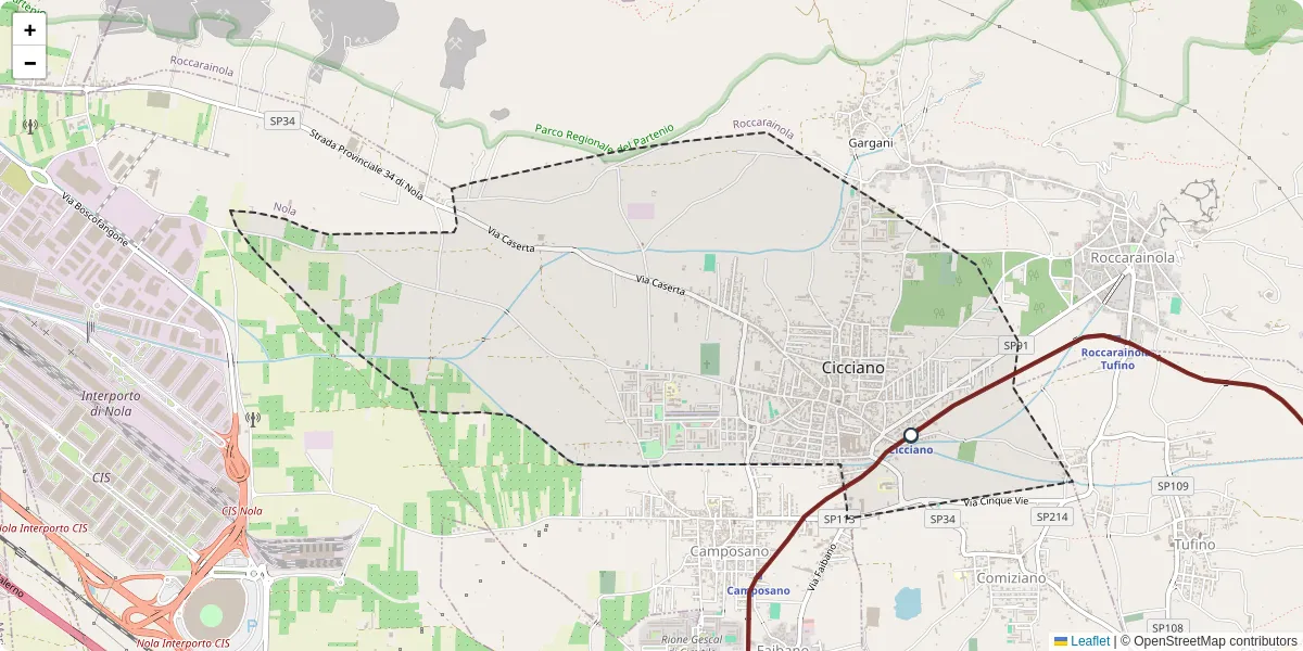 Mappa dettagliata del trasporto pubblico a Cicciano con linee autobus, tram e collegamenti