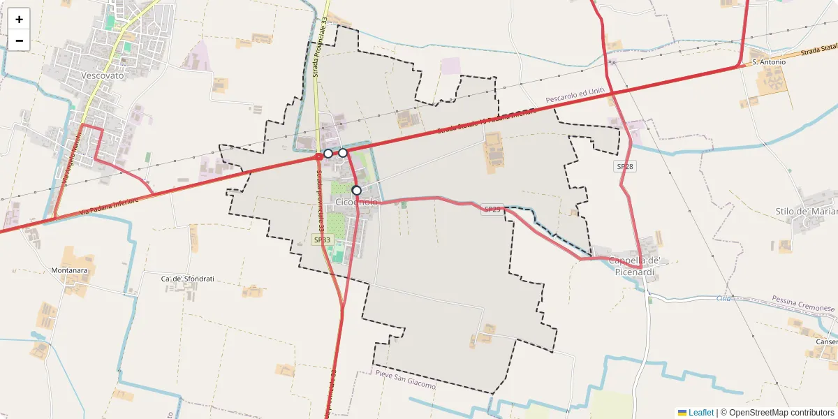 Mappa dettagliata del trasporto pubblico a Cicognolo con linee autobus, tram e collegamenti