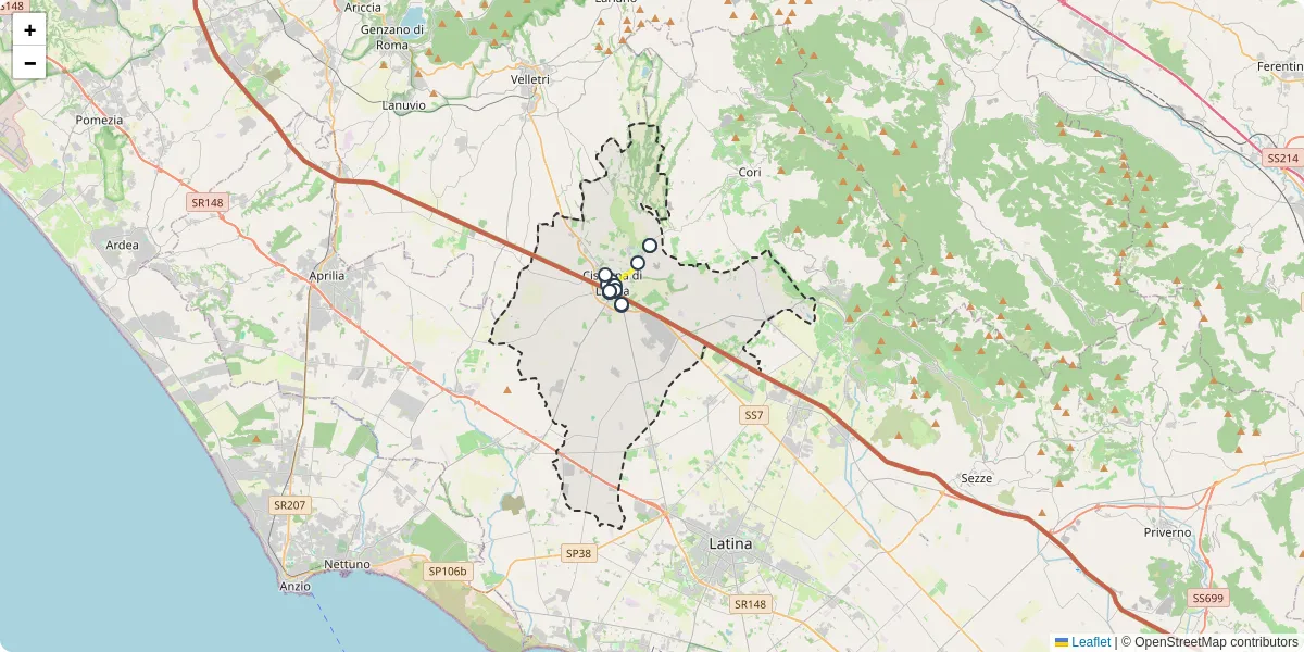 Mappa dettagliata del trasporto pubblico a Cisterna di Latina con linee autobus, tram e collegamenti