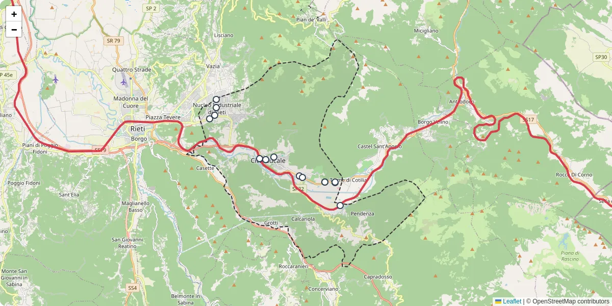 Mappa dettagliata del trasporto pubblico a Cittaducale con linee autobus, tram e collegamenti
