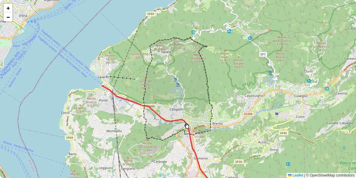 Mappa dettagliata del trasporto pubblico a Cittiglio con linee autobus, tram e collegamenti