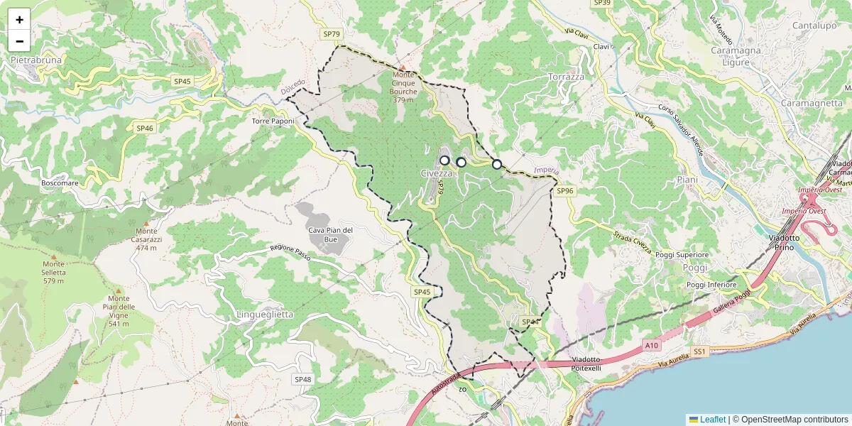 Mappa dettagliata del trasporto pubblico a Civezza con linee autobus, tram e collegamenti