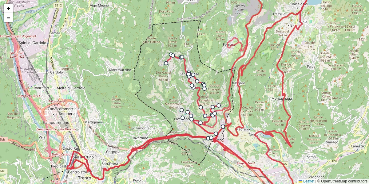 Mappa dettagliata del trasporto pubblico a Civezzano con linee autobus, tram e collegamenti