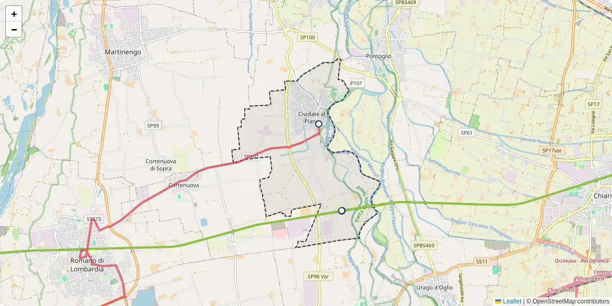 Mappa dettagliata del trasporto pubblico a Cividate al Piano con linee autobus, tram e collegamenti