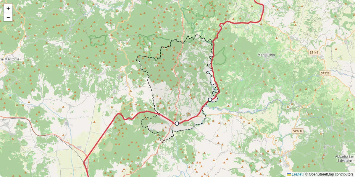 Mappa dettagliata del trasporto pubblico a Civitella Paganico con linee autobus, tram e collegamenti