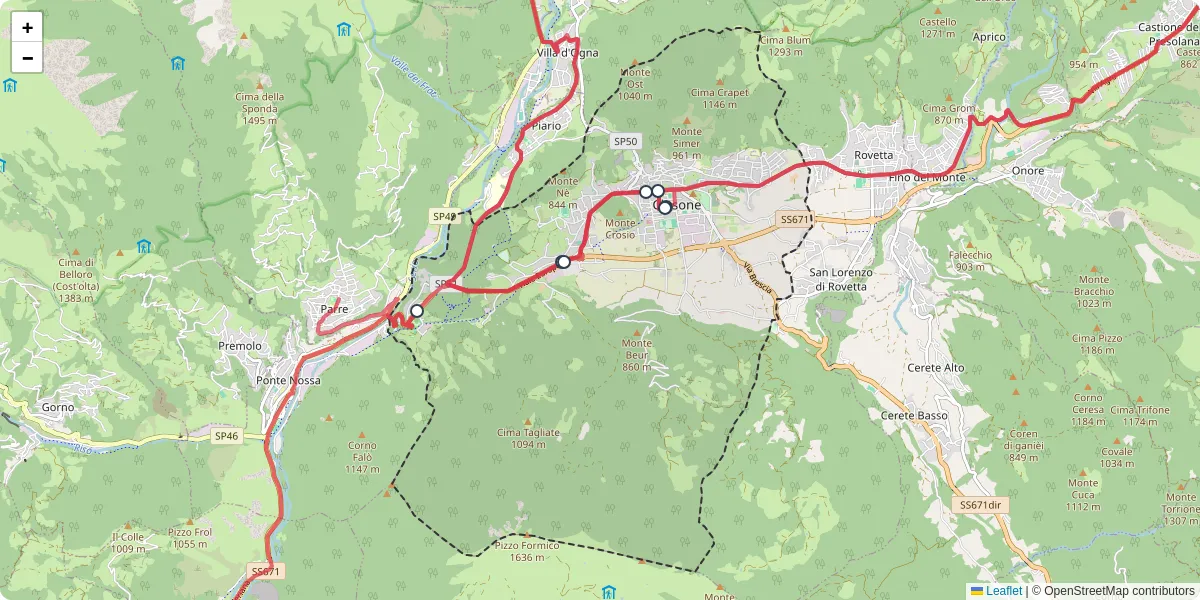 Mappa dettagliata del trasporto pubblico a Clusone con linee autobus, tram e collegamenti