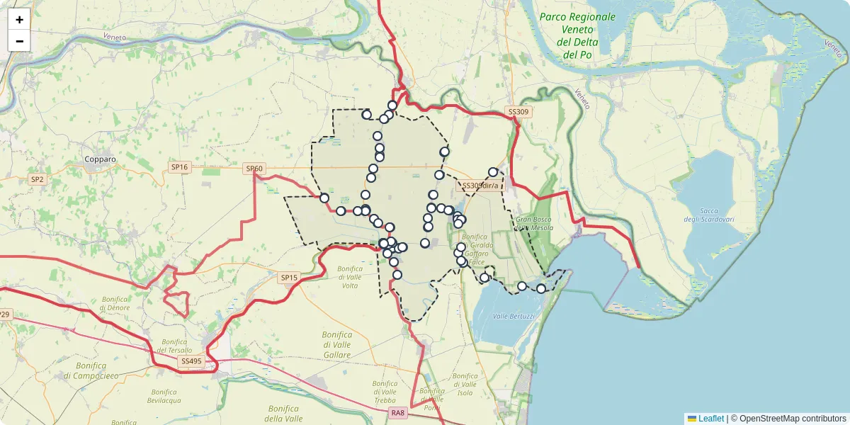 Mappa dettagliata del trasporto pubblico a Codigoro con linee autobus, tram e collegamenti