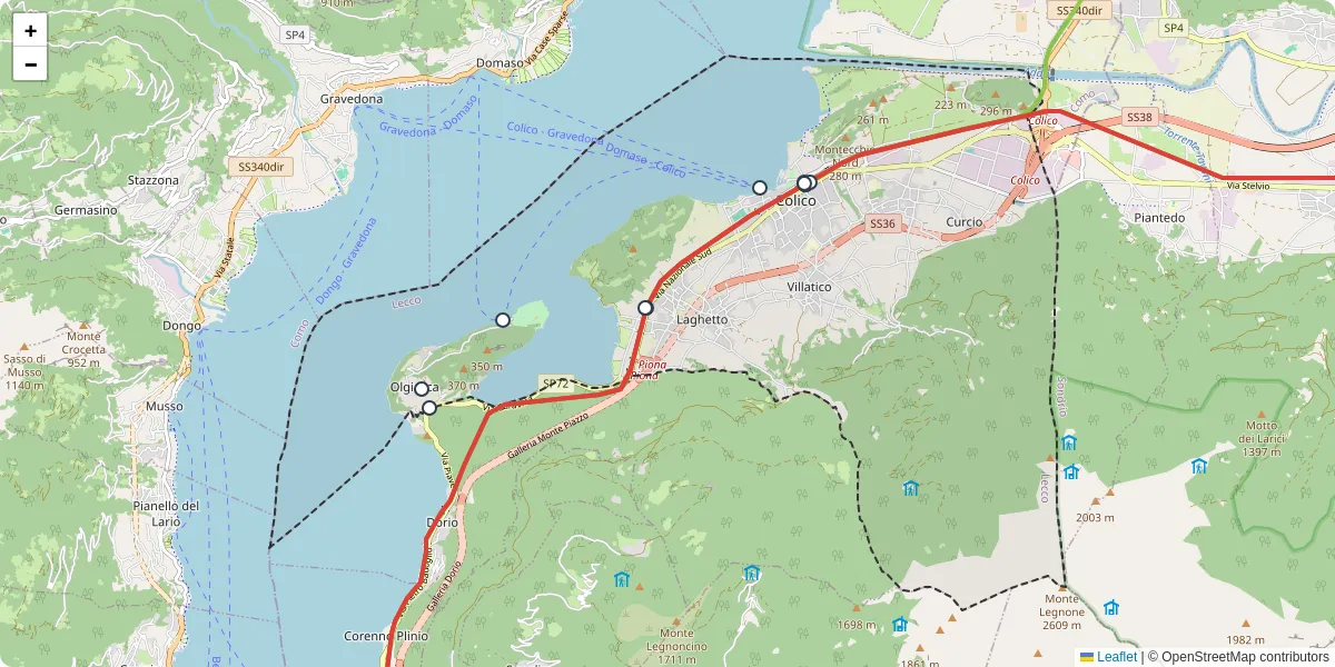 Mappa dettagliata del trasporto pubblico a Colico con linee autobus, tram e collegamenti