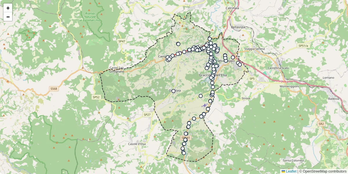 Mappa dettagliata del trasporto pubblico a Colle di Val d'Elsa con linee autobus, tram e collegamenti