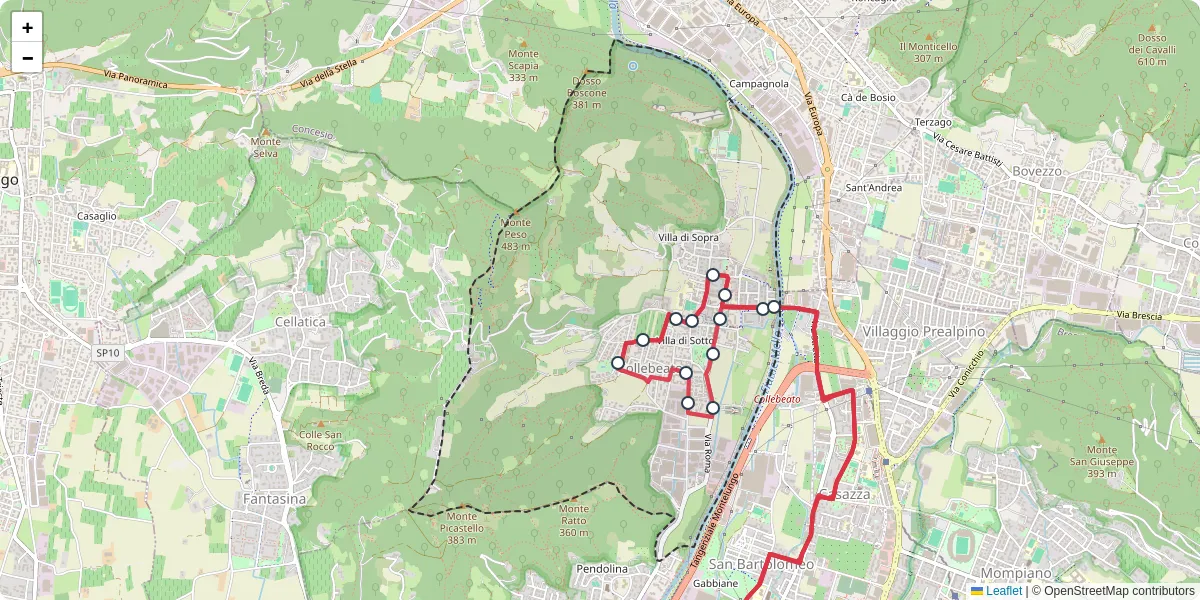 Mappa dettagliata del trasporto pubblico a Collebeato con linee autobus, tram e collegamenti