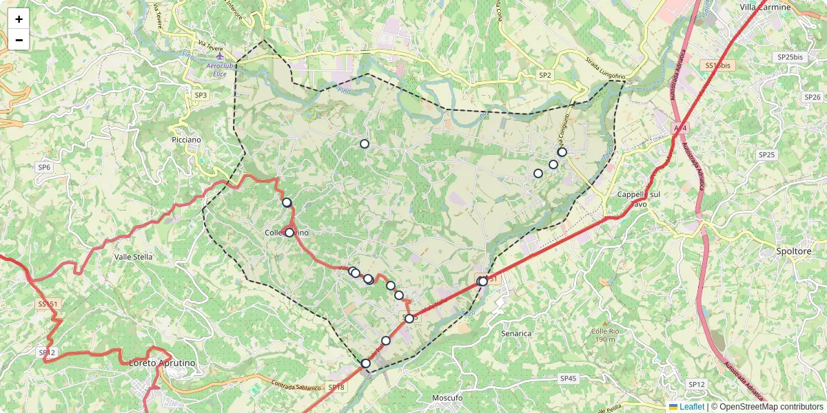Mappa dettagliata del trasporto pubblico a Collecorvino con linee autobus, tram e collegamenti