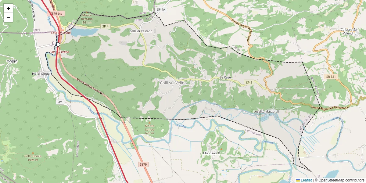 Mappa dettagliata del trasporto pubblico a Colli sul Velino con linee autobus, tram e collegamenti