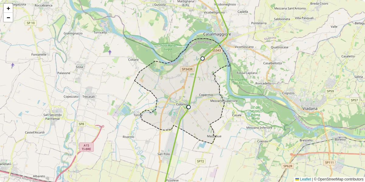 Mappa dettagliata del trasporto pubblico a Colorno con linee autobus, tram e collegamenti