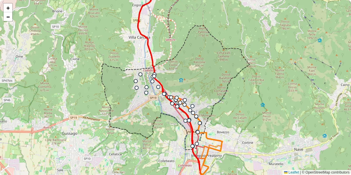 Mappa dettagliata del trasporto pubblico a Concesio con linee autobus, tram e collegamenti