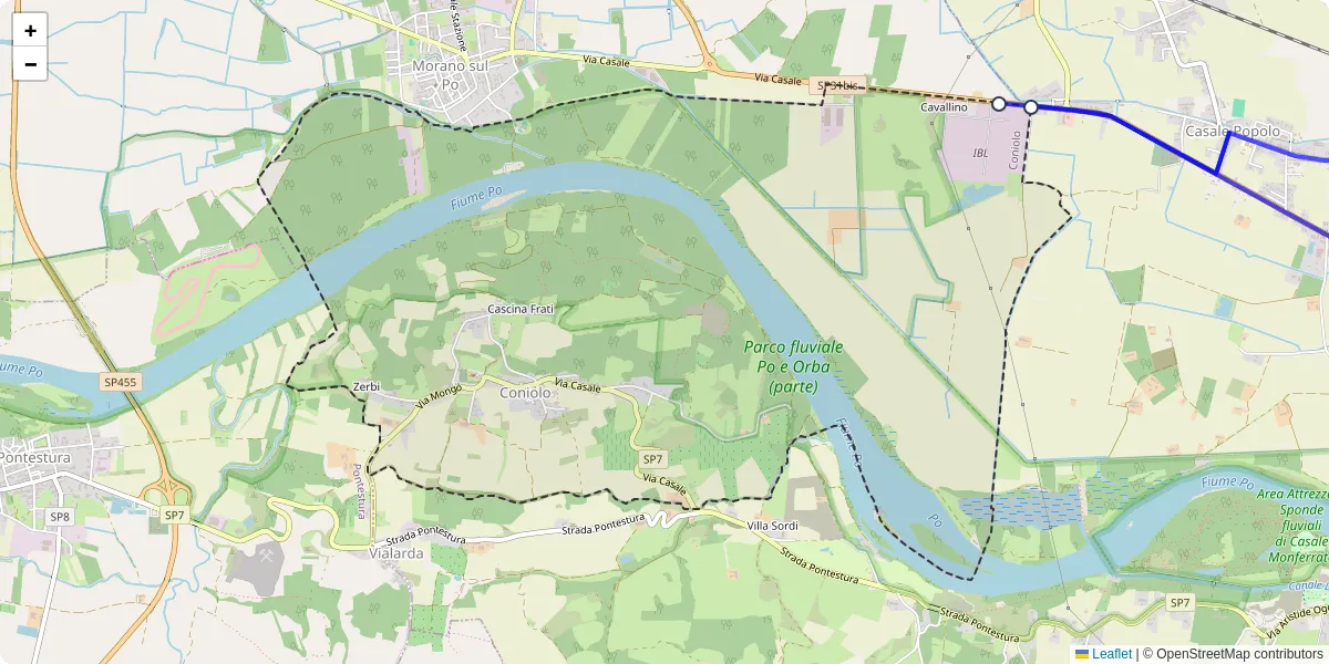 Mappa dettagliata del trasporto pubblico a Coniolo con linee autobus, tram e collegamenti