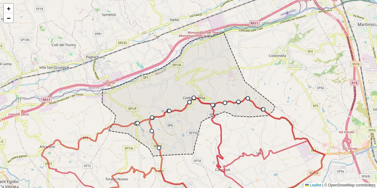 Mappa dettagliata del trasporto pubblico a Controguerra con linee autobus, tram e collegamenti