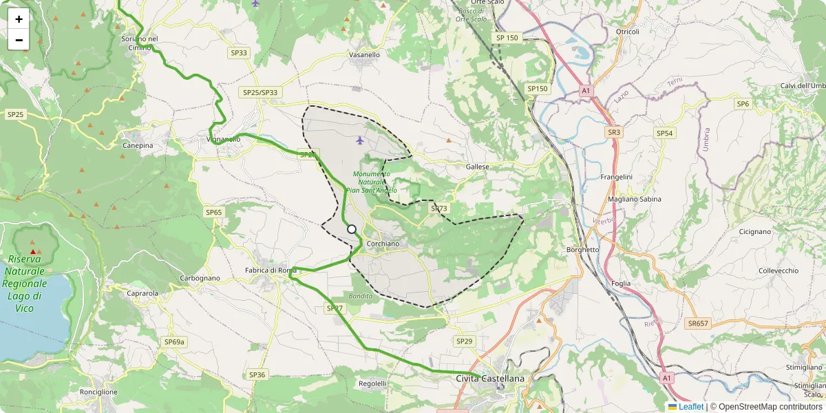Mappa dettagliata del trasporto pubblico a Corchiano con linee autobus, tram e collegamenti