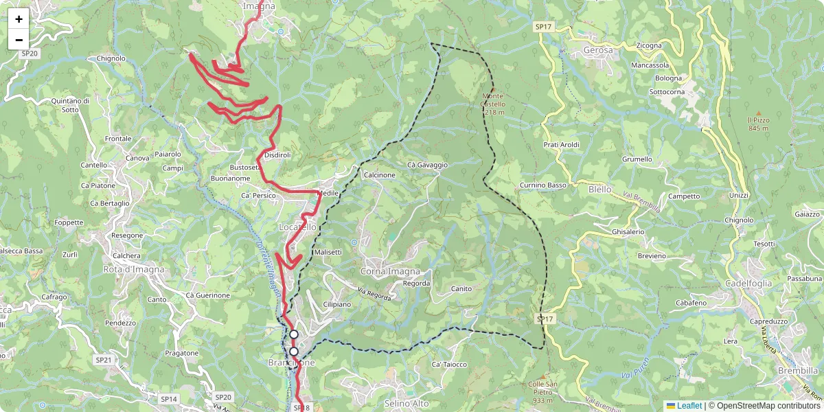Mappa dettagliata del trasporto pubblico a Corna Imagna con linee autobus, tram e collegamenti
